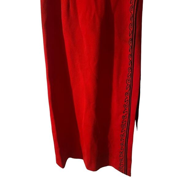 Claralura Original Red Formal Dress Gown Long Sleeve Embroidered Vintage 1970's - Picture 3 of 6